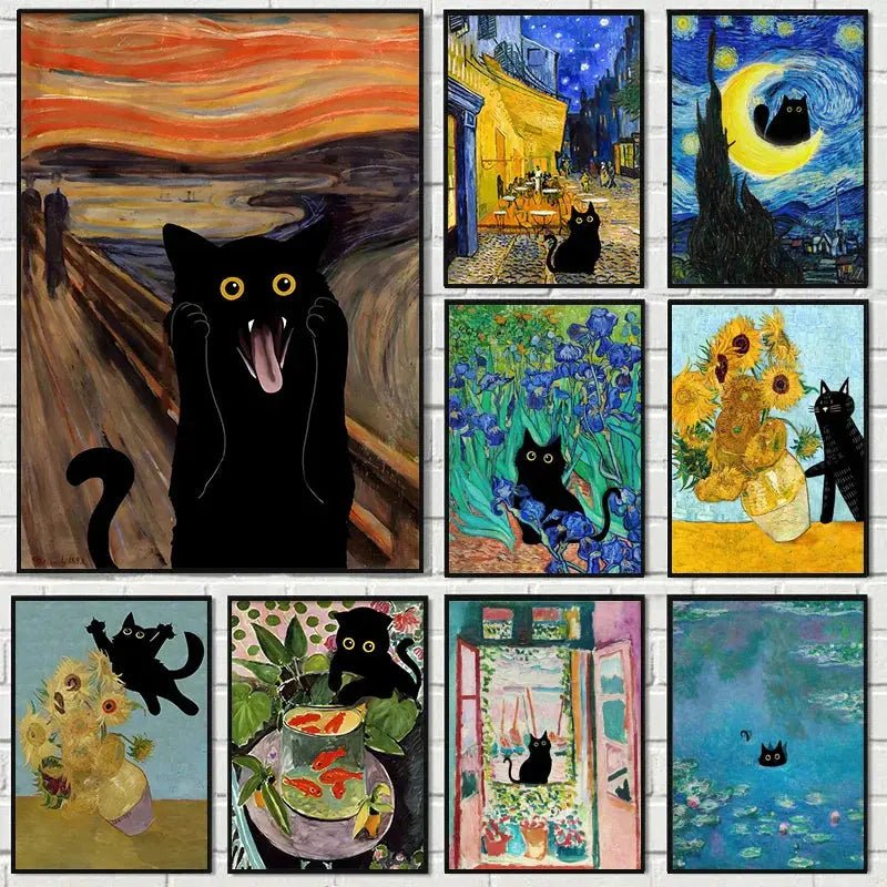 Black Cat and Van Gogh Canvas Art Rare Vault Co.