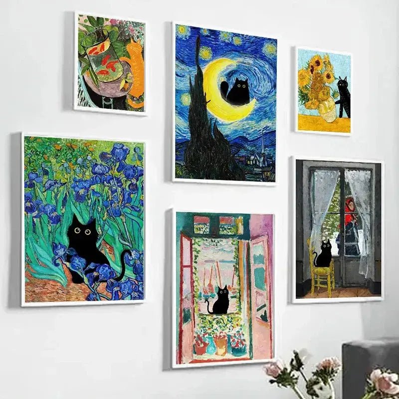 Black Cat and Van Gogh Canvas Art Rare Vault Co.