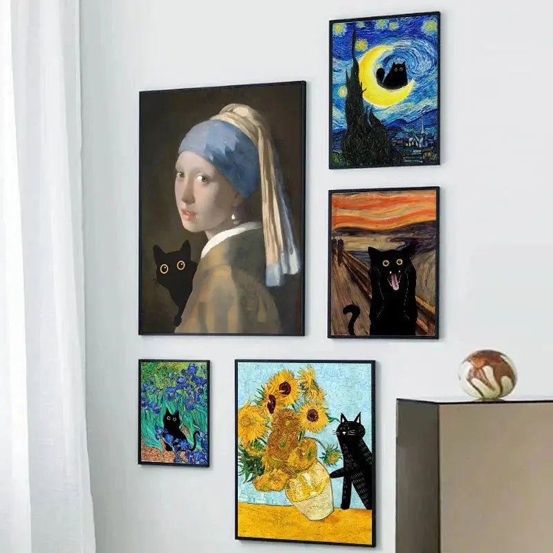 Black Cat and Van Gogh Canvas Art Rare Vault Co.
