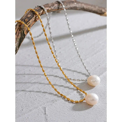 Pearl & Stainless Steel Necklace Rare Vault Co.
