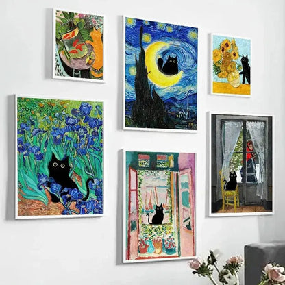 Black Cat and Van Gogh Canvas Art Rare Vault Co.